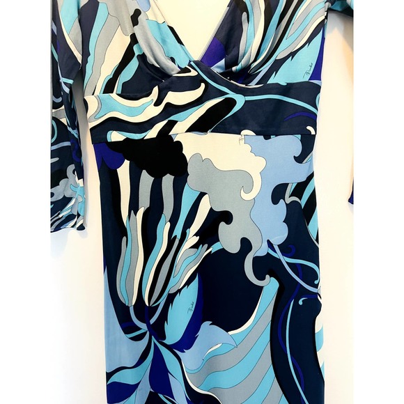 Emilio Pucci Blue multicolor midi dress Sz 6 y2k - Picture 7 of 13